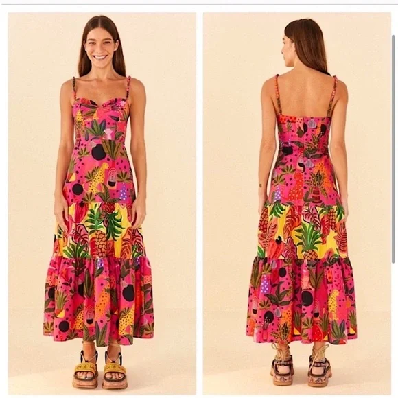 Farm Rio Pink Pop Leopards Mixed Midi Dress - Picture 5 of 7